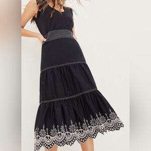 Veronica Beard Jeans AMAIA Embroidered Scallop Hem Tiered Midi Dress S